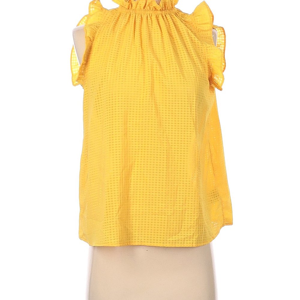 Who What Wear Yellow Sleeveless Ruffle Neck Top Size XL